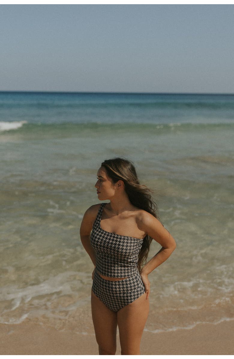 Geode Swimwear Bristol Tankini Top, Alternate, color, Black/Dark Cream Houndstooth