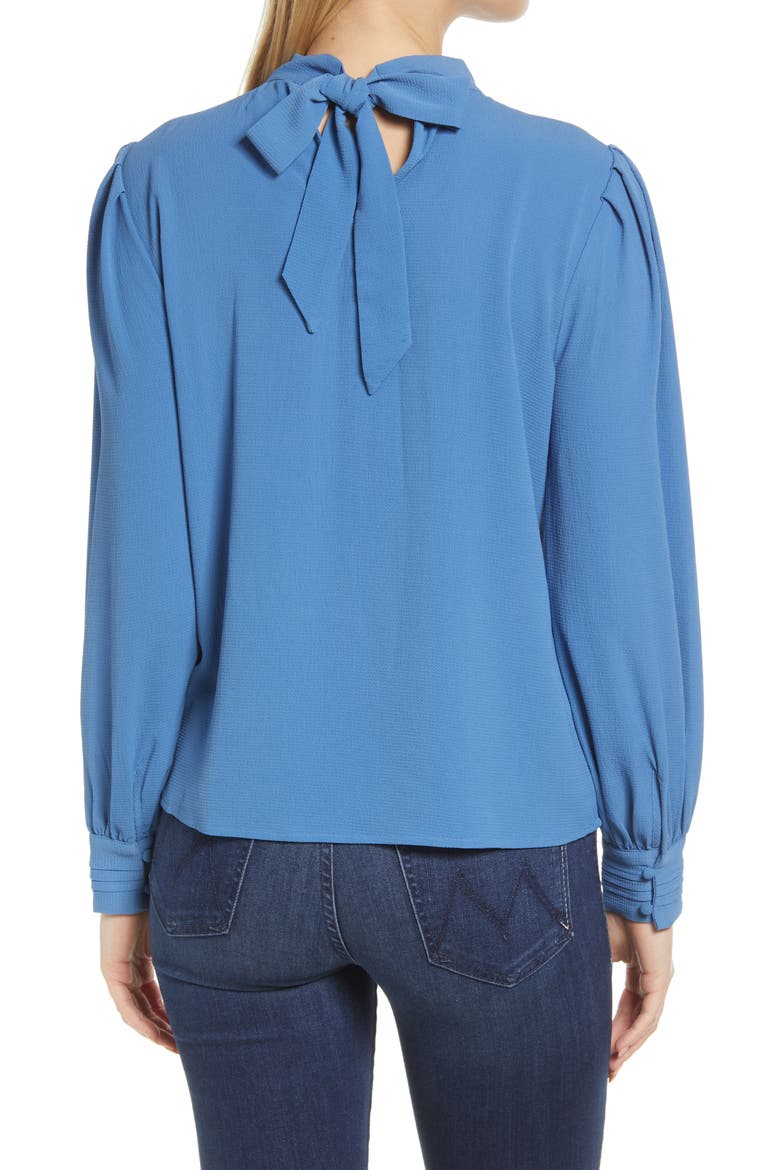Band Collar Pleat Chiffon Blouse, Alternate, color, BRISK BLUE