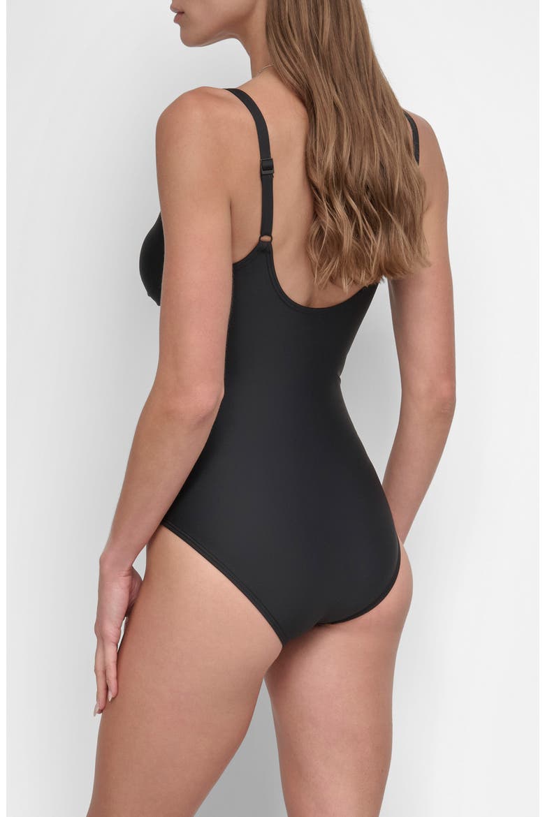 Faux Snakeskin Twist One-Piece Swimsuit, Alternate, color, BLACK