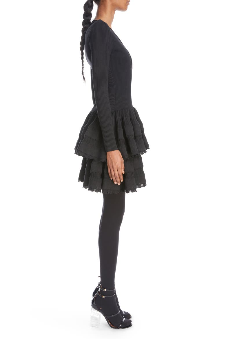 Rib Knit Crinoline Minidress, Alternate, color, NOIR ALAIA