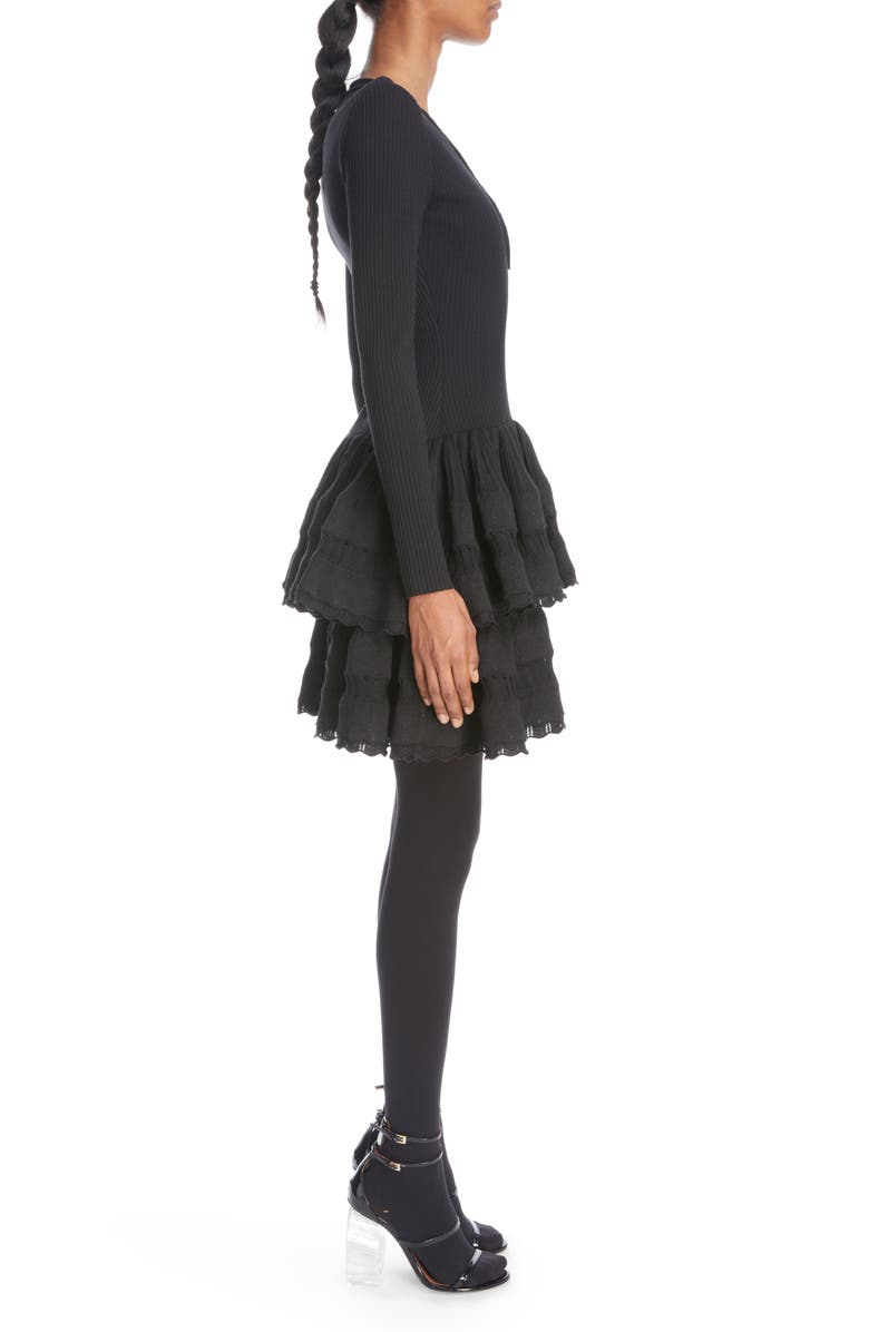 Alaïa Rib Knit Crinoline Minidress, Alternate, color,