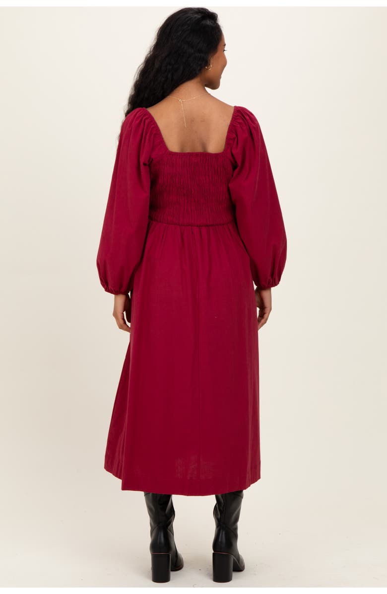 PinkBlush Bow Detail Smocked Midi Dress, Alternate, color, Burgundy