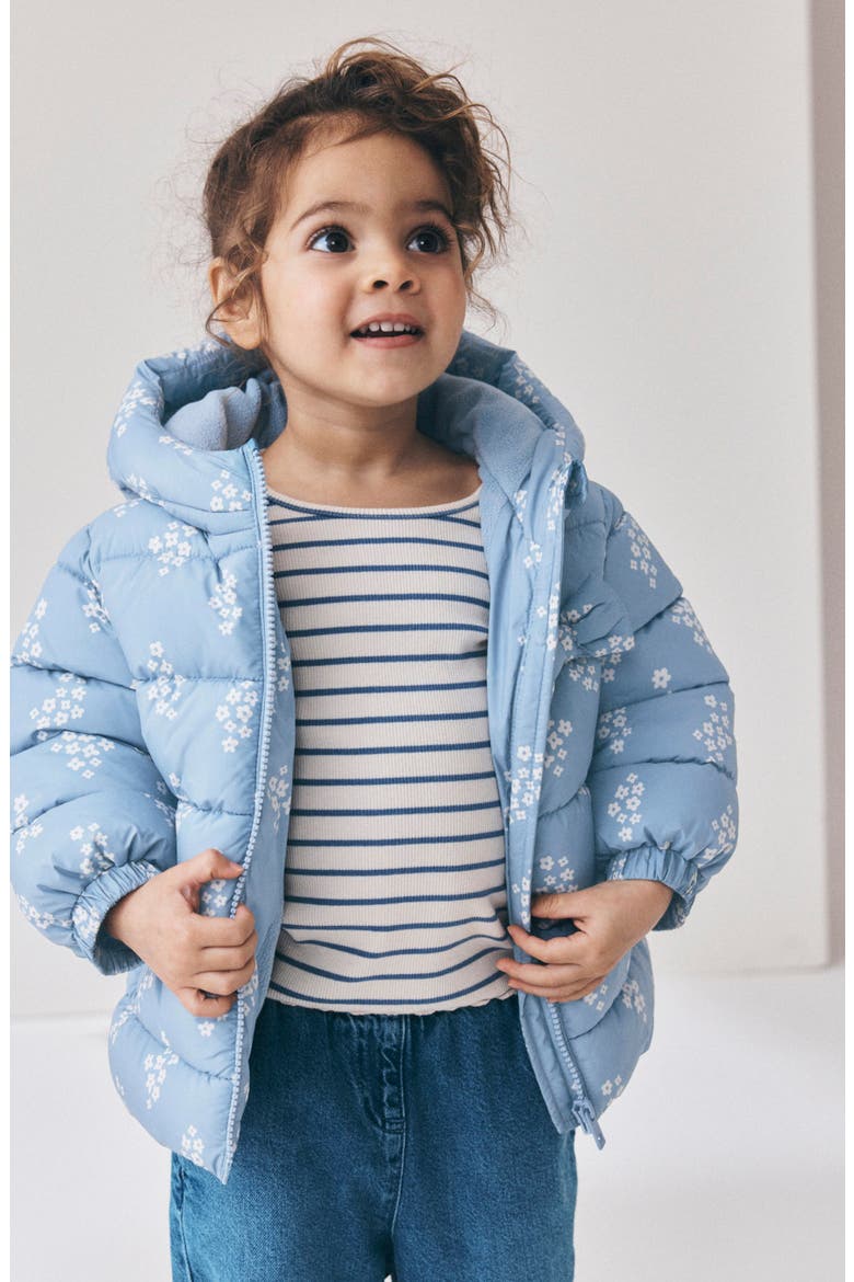 Kids' Ditsy Hooded Puffer Coat, Alternate, color, BLUE