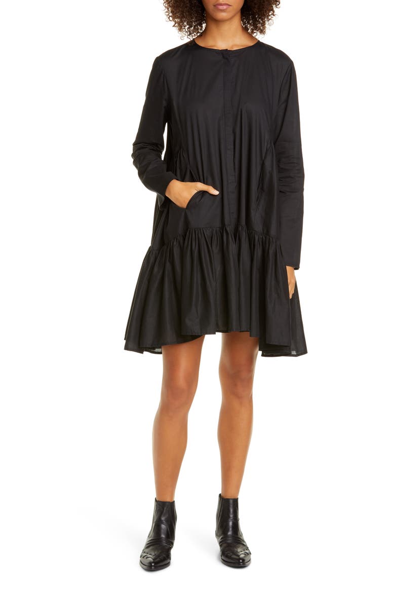 Martel Long Sleeve Cotton Tunic Dress, Main, color, BLACK