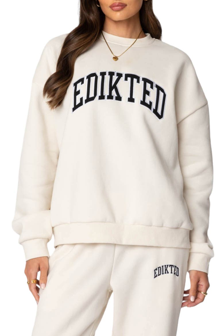 Babe Embroidered Oversize Fleece Sweatshirt, Main, color, CREAM