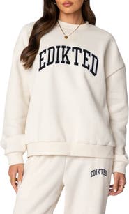 EDIKTED Babe Embroidered Oversize Fleece Sweatshirt