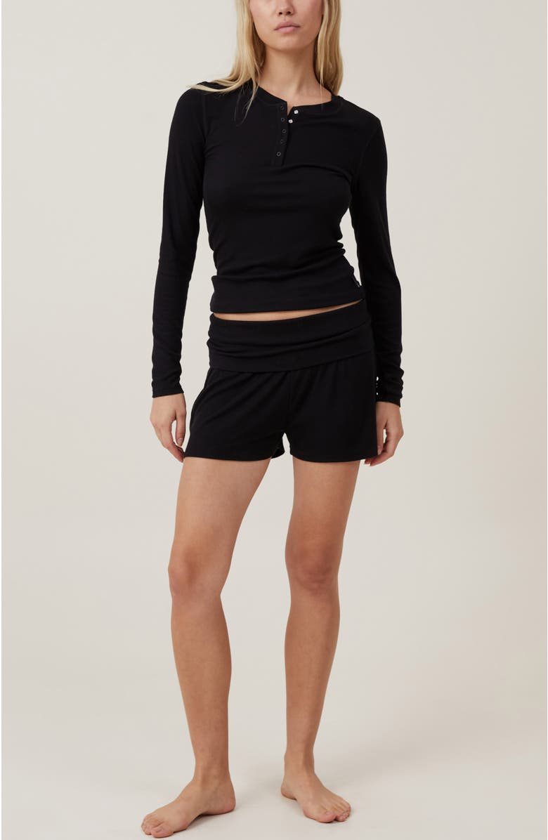 COTTON ON BODY Women's Sleep Recovery Henley Long Sleeve, Alternate, color, True Black
