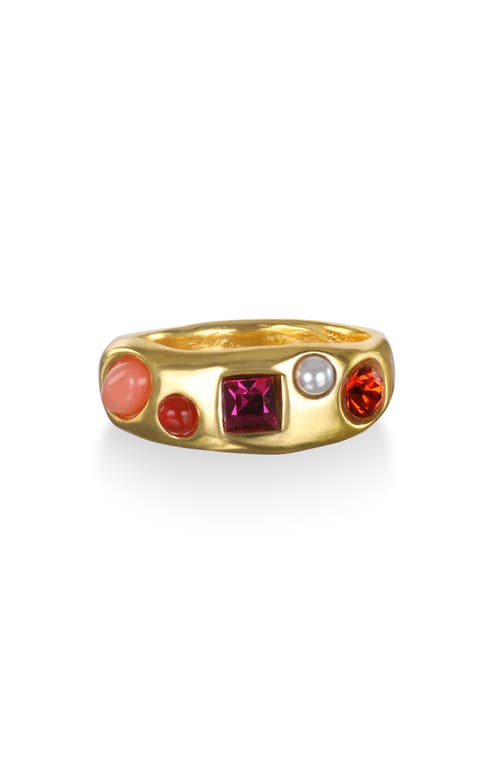 Sequin Rococo Crystal & Faux Pearl Ring In Gold