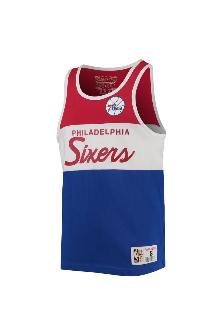 Youth Mitchell & Ness Royal/Red Philadelphia 76ers Hardwood Classics Special Script Tank Top, Alternate, color, Royal