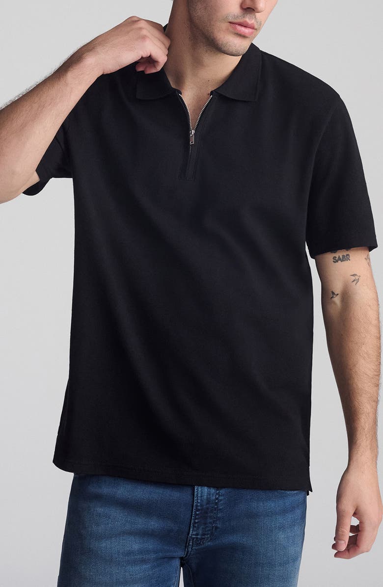 Mavi Jeans Quarter Zip Cotton Polo, Alternate, color, Black