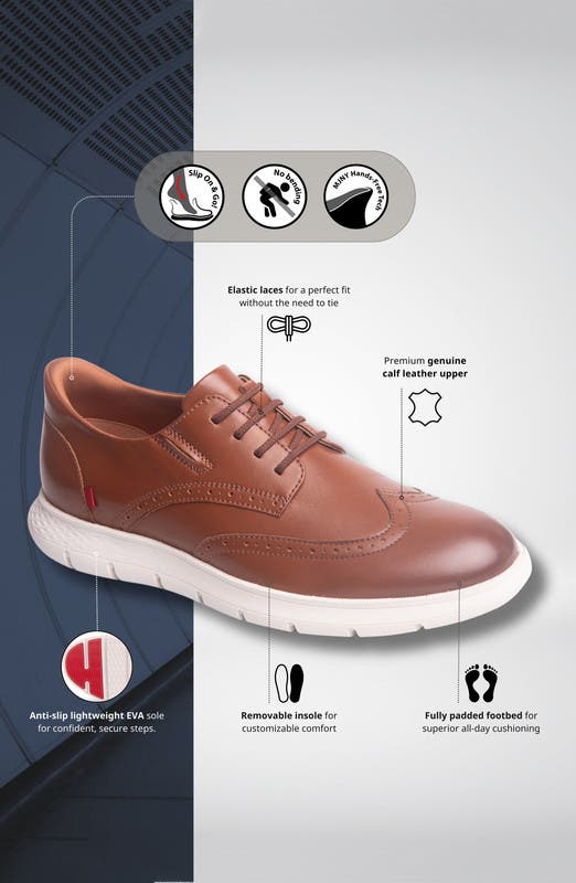 Barnes Ave Hands Free Technology Lightweight Leather Wingtip Oxford, Alternate, color, Cognac Napa Leather