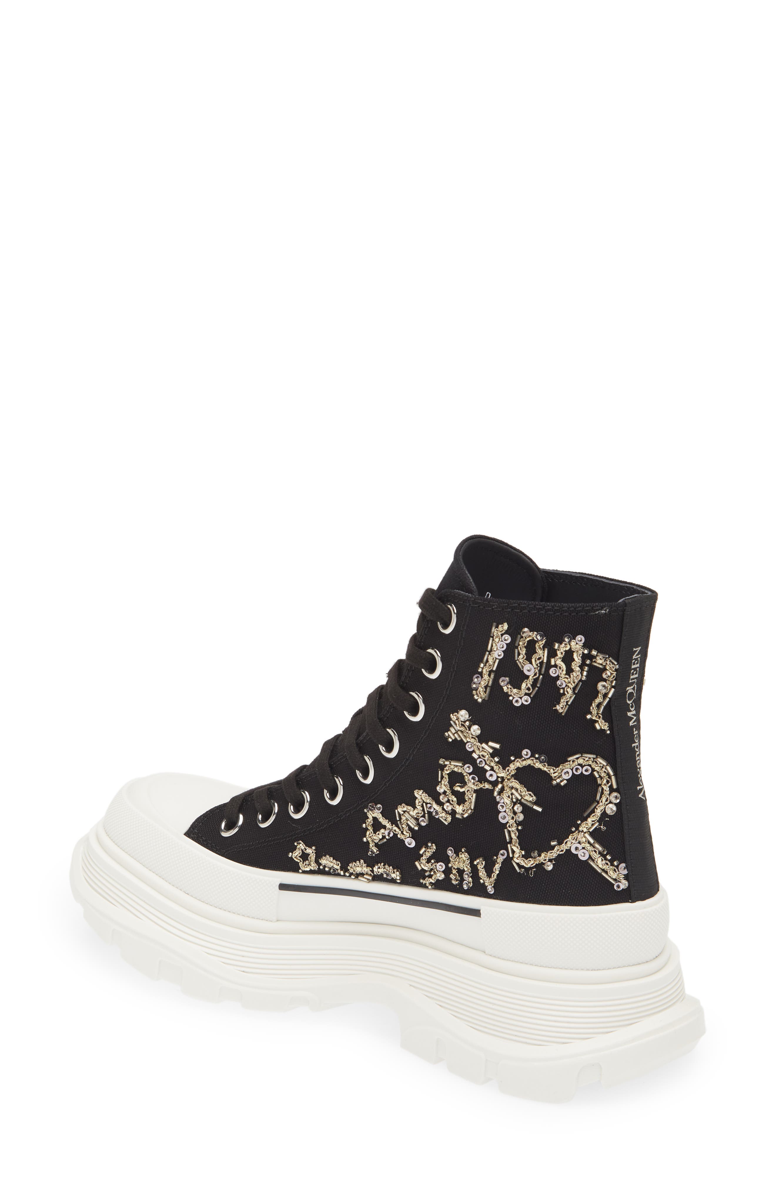 McQueen Tread Slick Embroidered Graffiti High Top Sneaker, Alternate, color, 