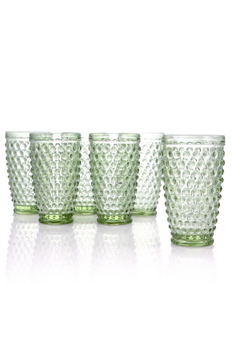 MARTHA STEWART 6 Piece Hobnail Handmade Glass Tumbler Set, Alternate, color, Green