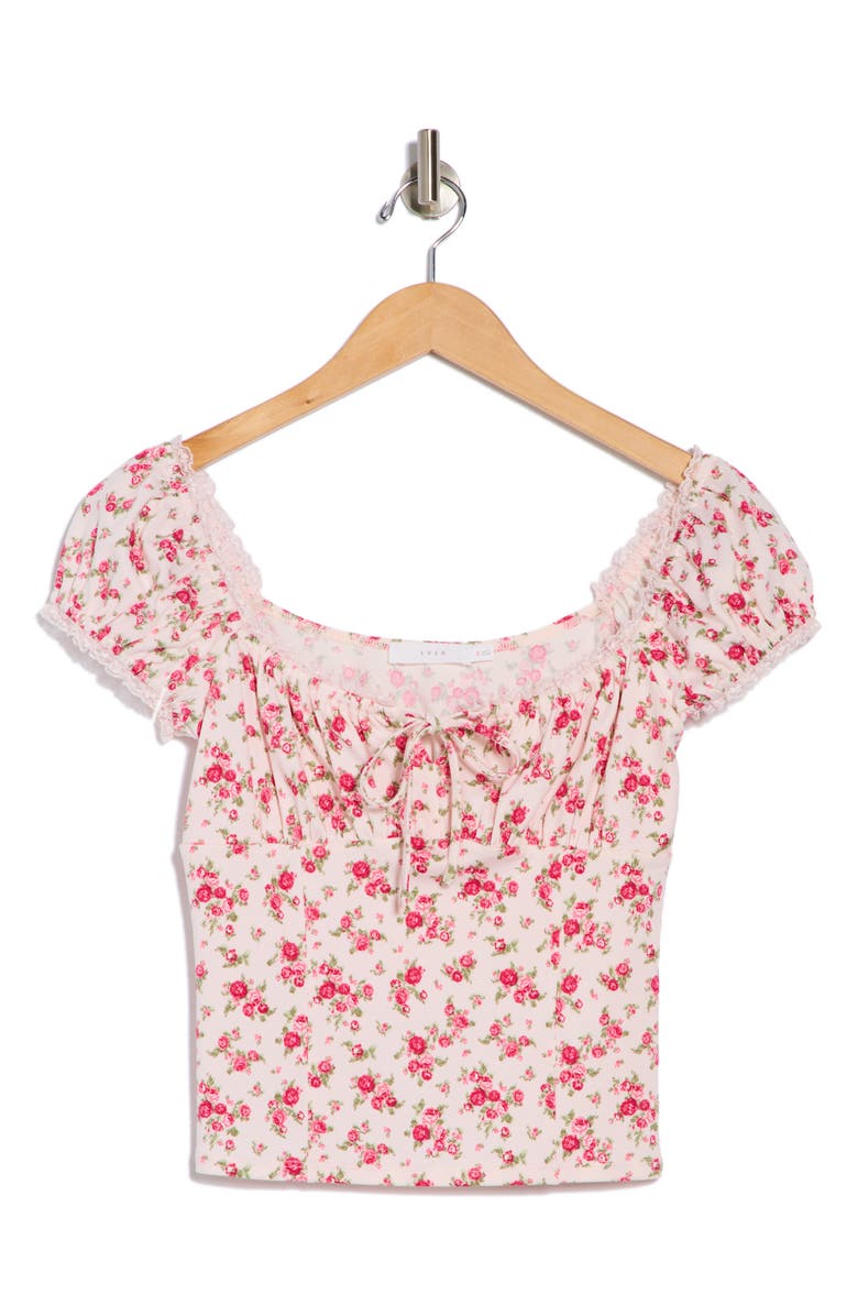 Lush Lace Trim Cap Sleeve Top, Alternate, color, Pink Floral