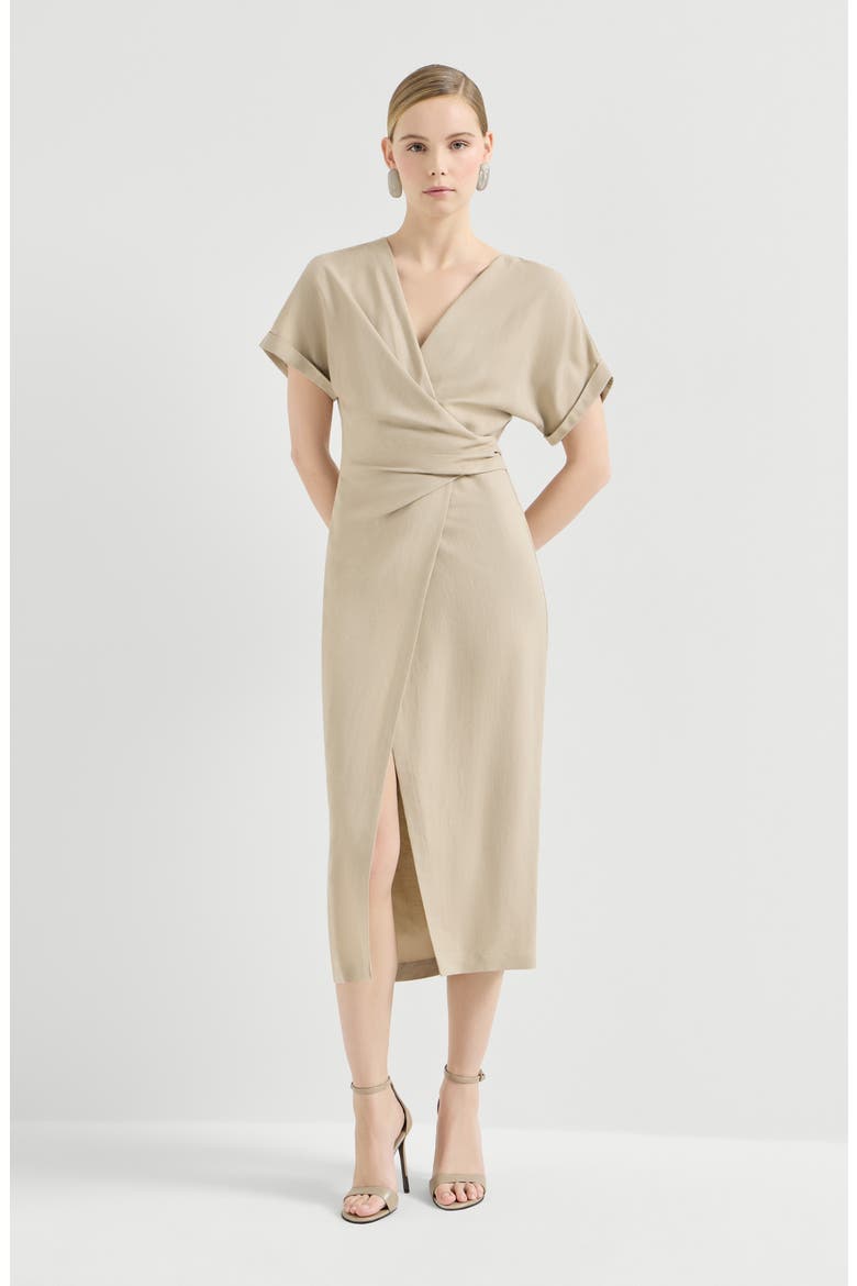 Wrap-effect dress, Main, color, Beige