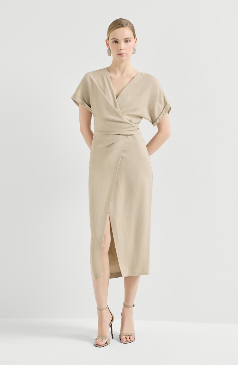 Brunello Cucinelli Wrap-effect dress, Alternate, color, Beige