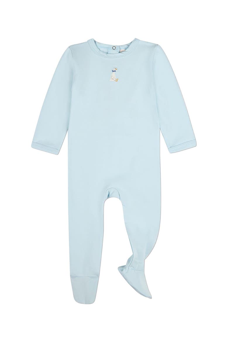 Baby Sitting Goose Embroidered Footie, Main, color, Baby Blue