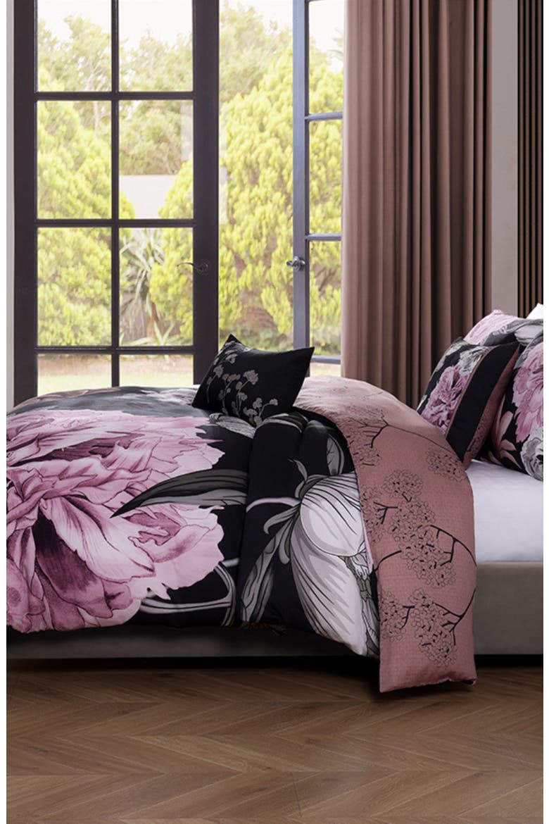 Midnight Meadow 5 Piece Reversible Comforter Set, Alternate, color, BLACK
