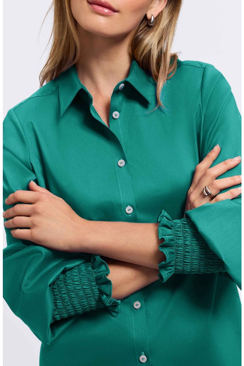 Avril Matte Sateen Button-Up Shirt, Alternate, color, EMERALD