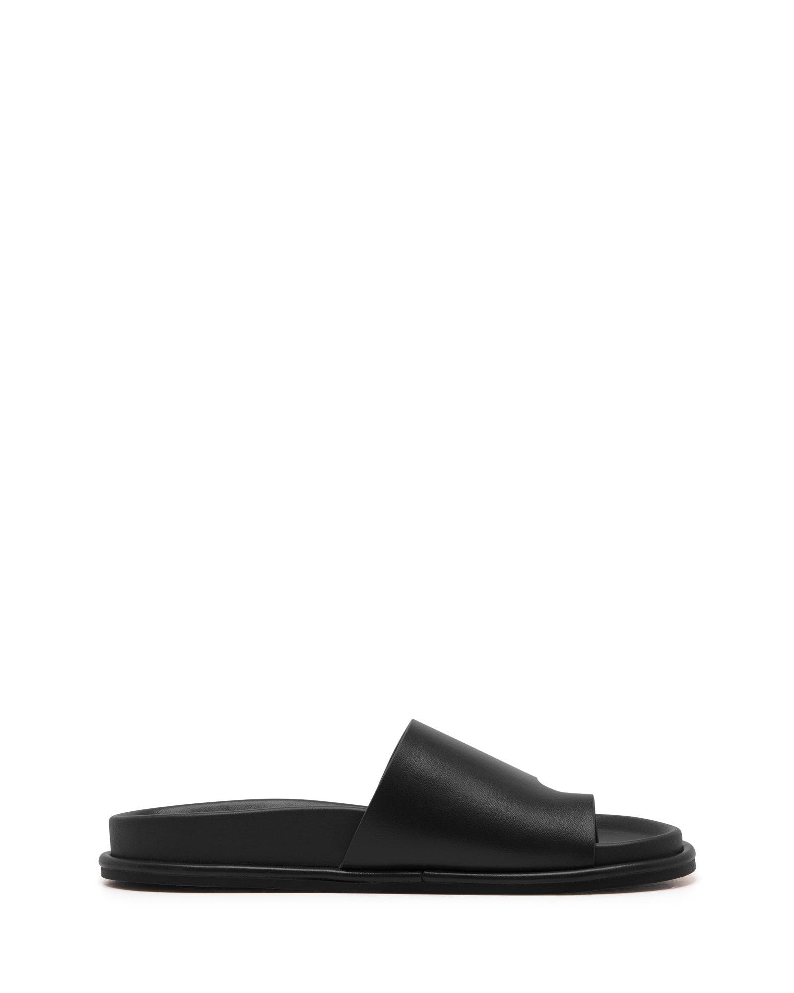Myles open round toe sandal, Alternate, color, Black Smooth Pu