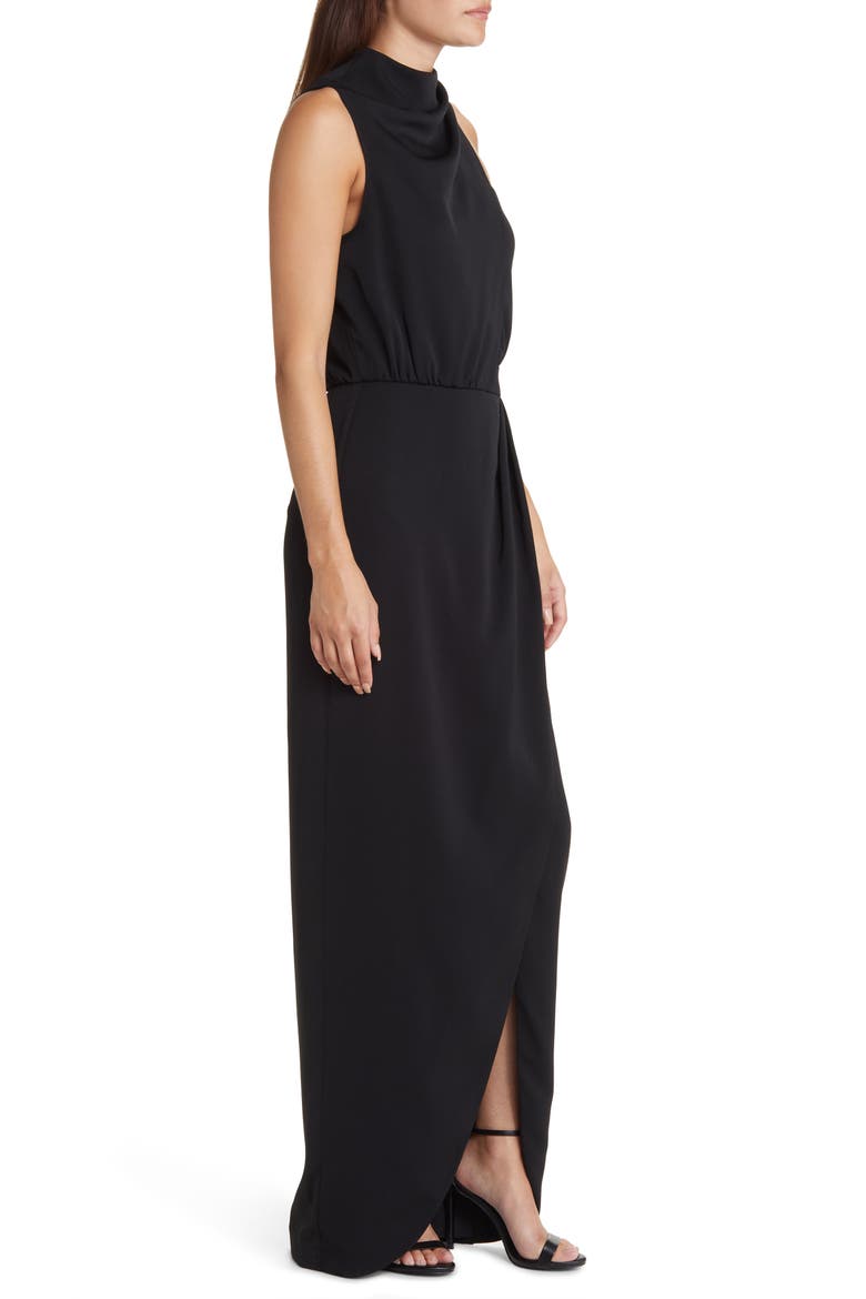 Floella Sleeveless Cowl Neck Gown, Alternate, color, BLACK
