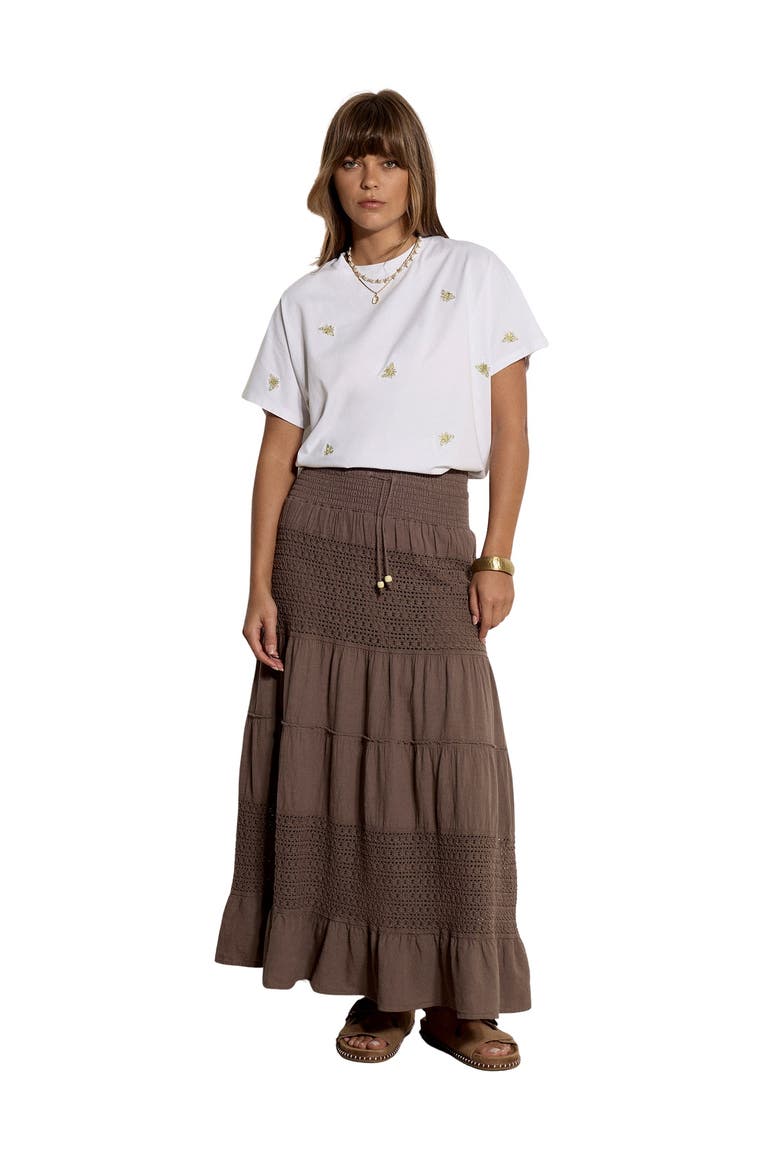 Crochet Detail Tiered Skirt, Main, color, Stone
