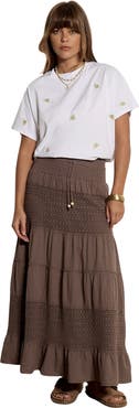 Apricot Crochet Detail Tiered Skirt