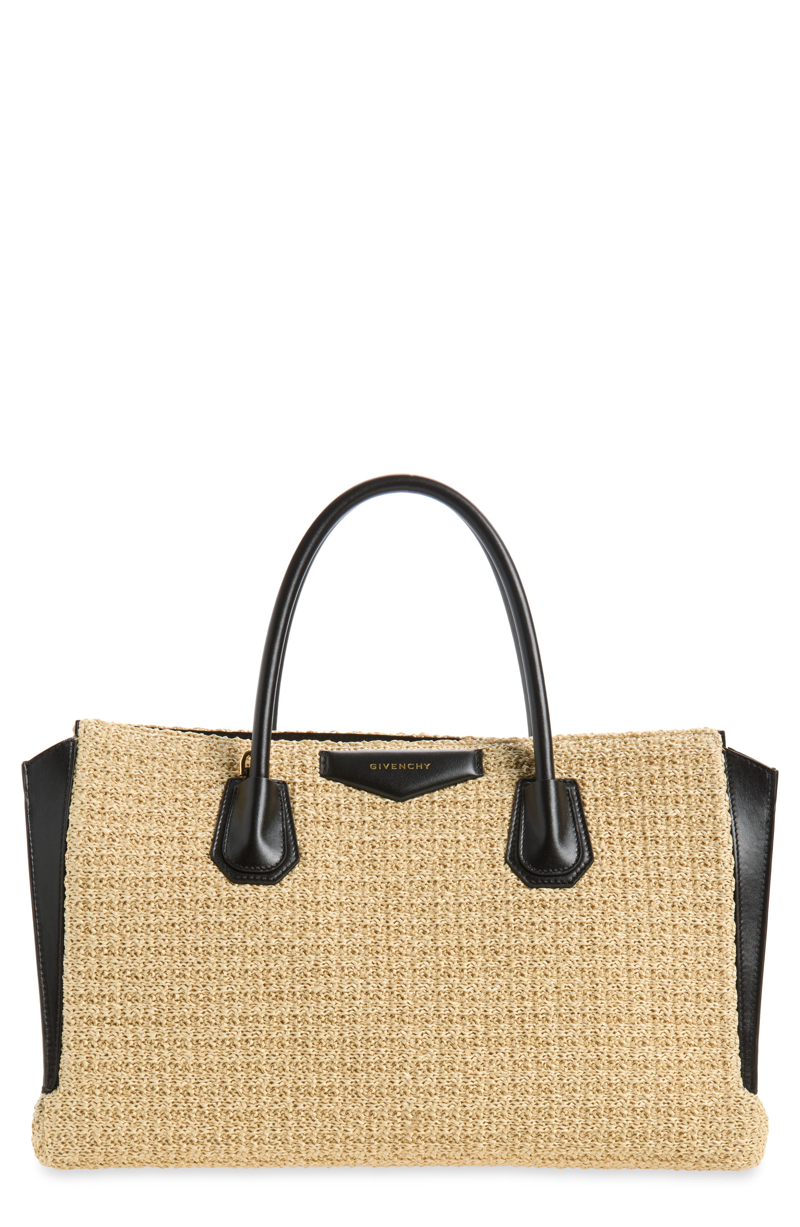 Medium Antigona Raffia Effect & Leather Catchall, Main, color, NATURAL