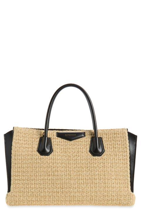 Medium Antigona Raffia Effect & Leather Catchall
