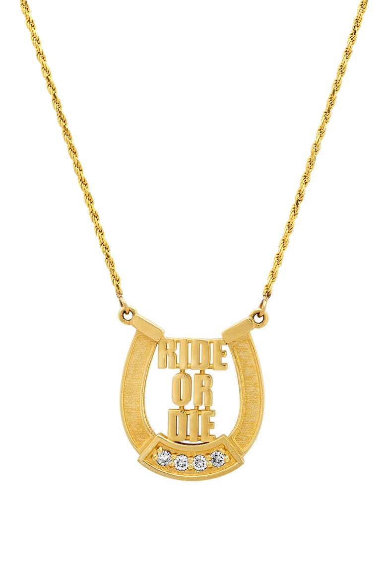 Ride or Die Horseshoe Pendant Necklace, Main, color, YELLOW GOLD