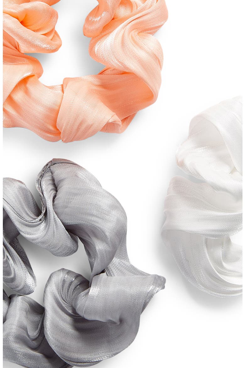 3-Pack Assorted Organza Scrunchies, Alternate, color, WHITE/ PINK/ GREY