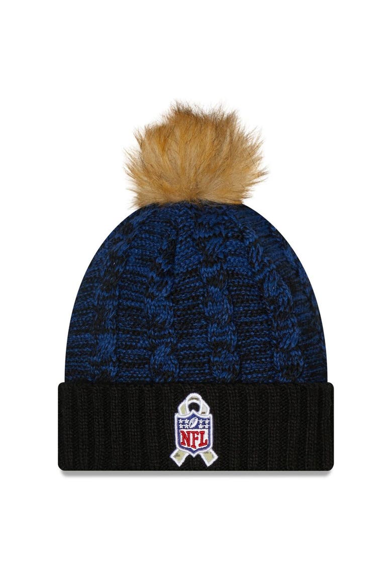Women's New Era Black/Blue Indianapolis Colts 2022 Salute To Service Pom Knit Hat, Alternate, color, Royal