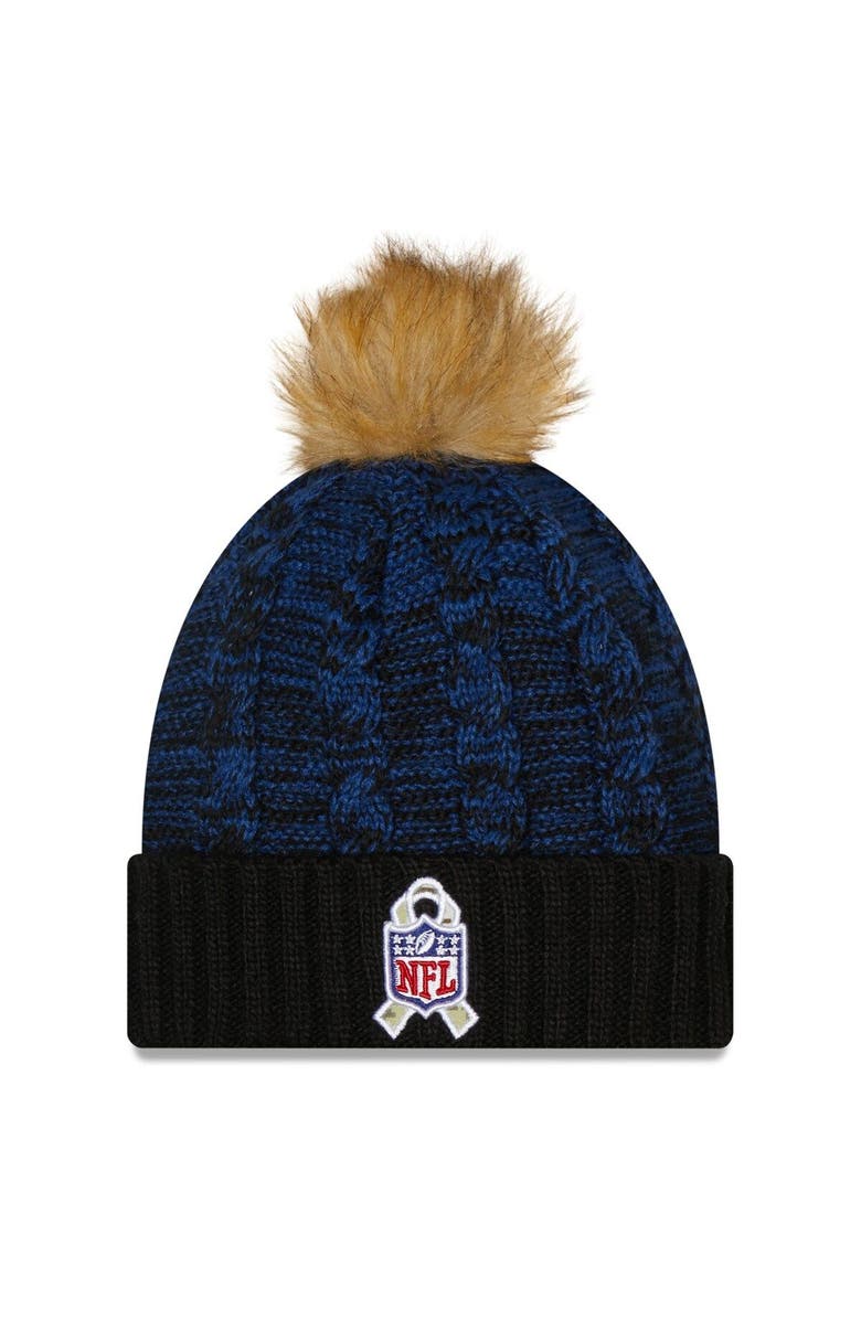 New Era Women's New Era Black/Blue Indianapolis Colts 2022 Salute To Service Pom Knit Hat, Alternate, color,