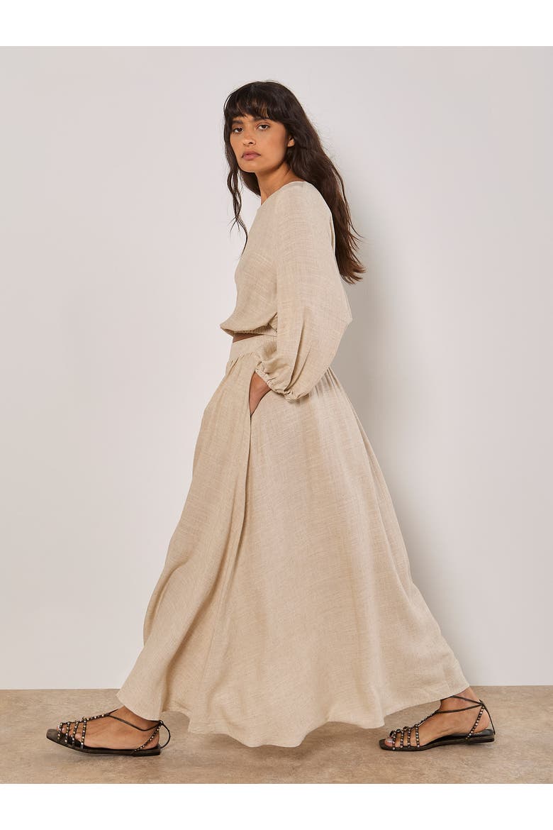 Linen Pleated Full Midi Skirt, Alternate, color, Stone