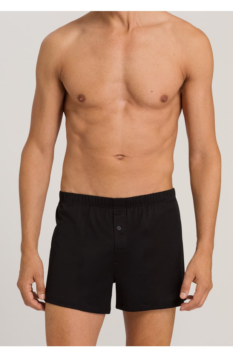 Hanro Cotton Sporty Button Fly Cotton Boxer, Alternate, color, Black