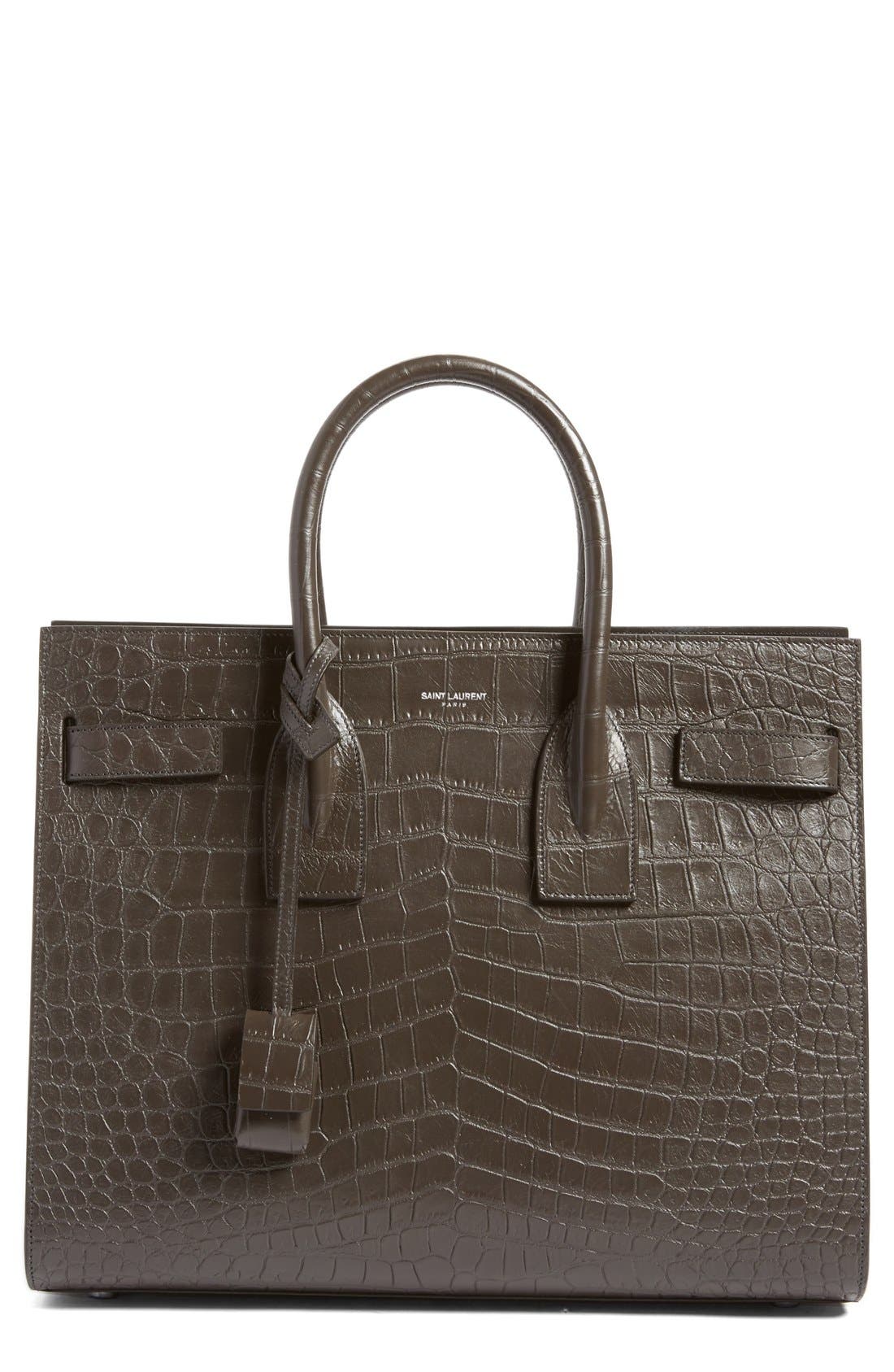 Saint Laurent 'Small Sac de Jour' Croc Embossed Leather Tote, Main, color, 