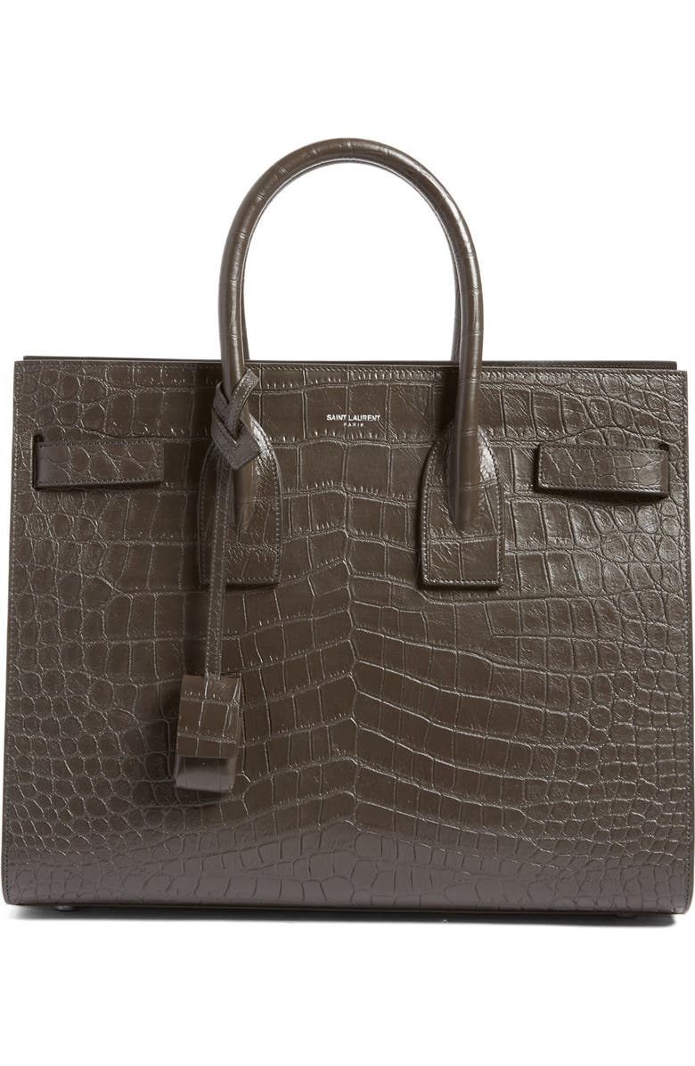 Saint Laurent 'Small Sac de Jour' Croc Embossed Leather Tote, Main, color,