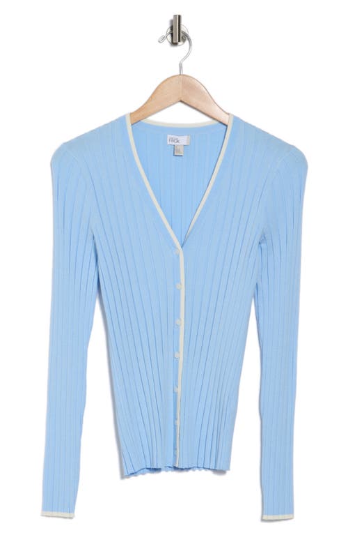 Nordstrom Rack Tipped V-neck Ribbed Cardigan In Blue Thread- Ivory Tipping