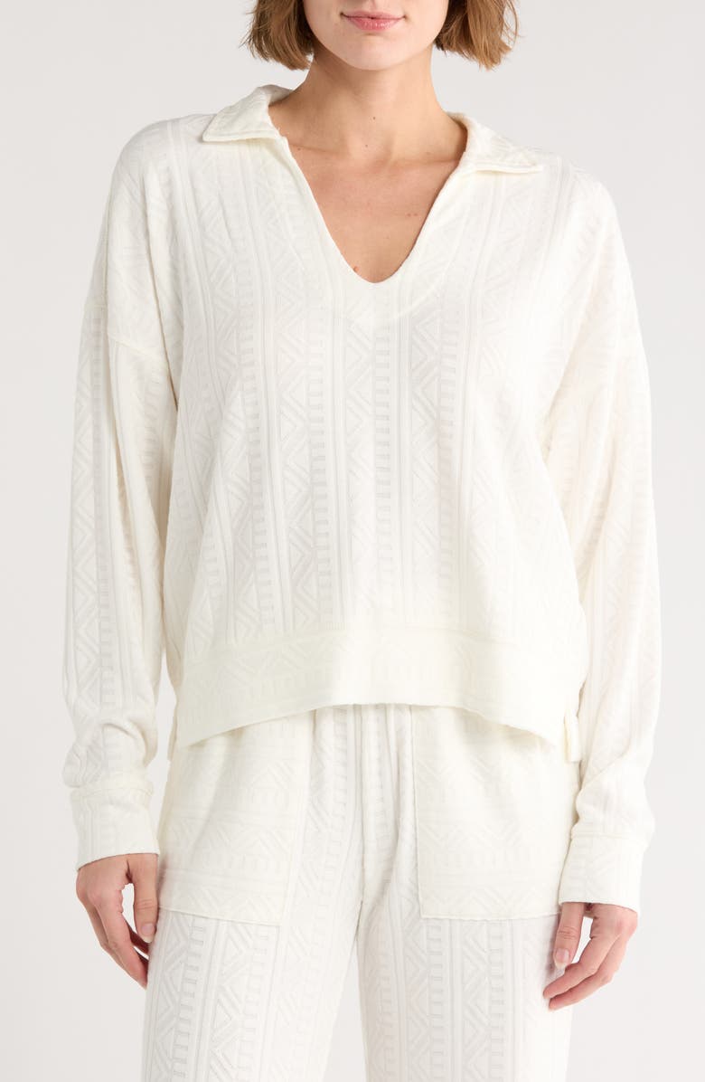 Splendid Textured Long Sleeve Sweater Polo, Main, color, Paper White