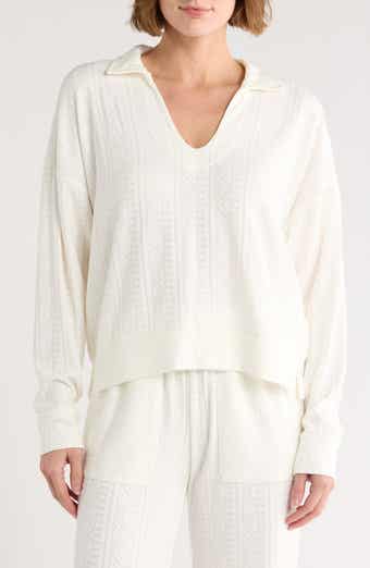Splendid Textured Long Sleeve Sweater Polo