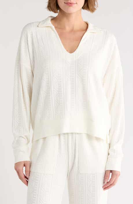 Splendid Textured Long Sleeve Sweater Polo