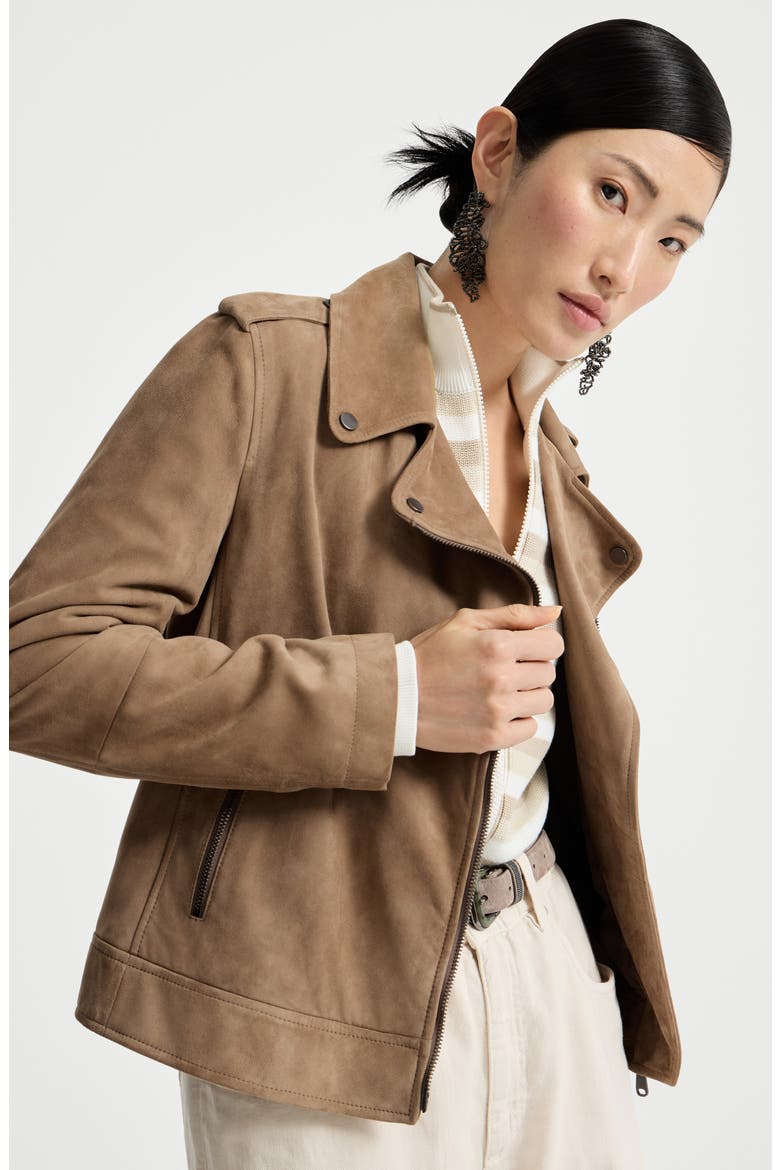 Suede biker jacket, Alternate, color, Hazelnut