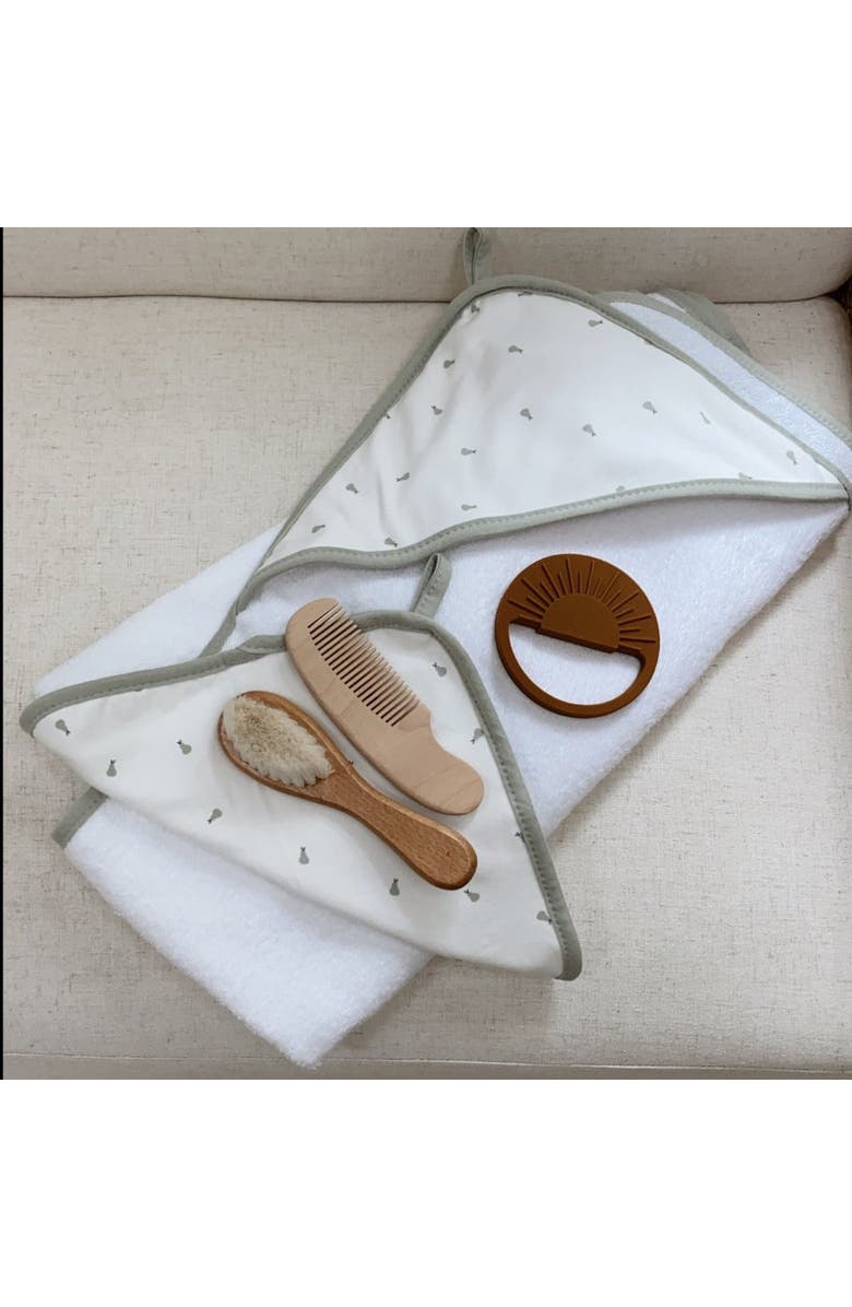 Ely's & Co. Hooded Towel & Washcloth, Alternate, color, Sage Pears