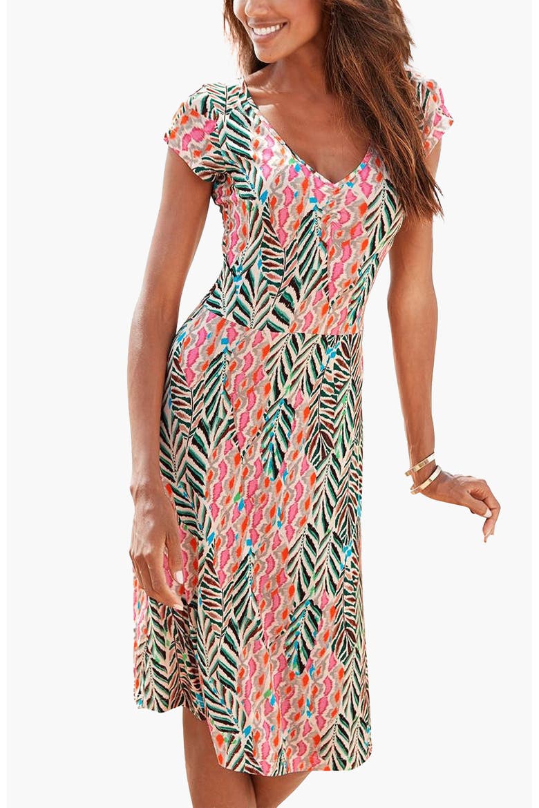 Ruched V-Neck Dress, Main, color, Multi Print