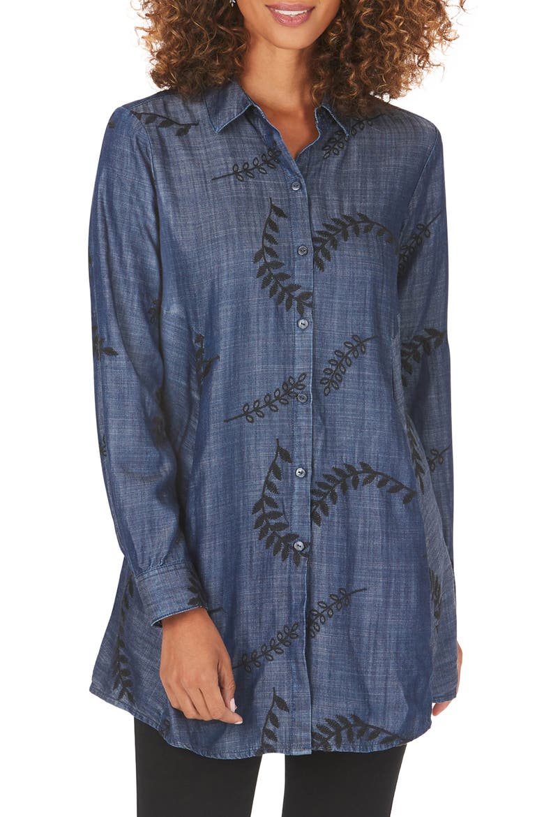 Cici Embroidered Tunic Shirt, Main, color, NAVY