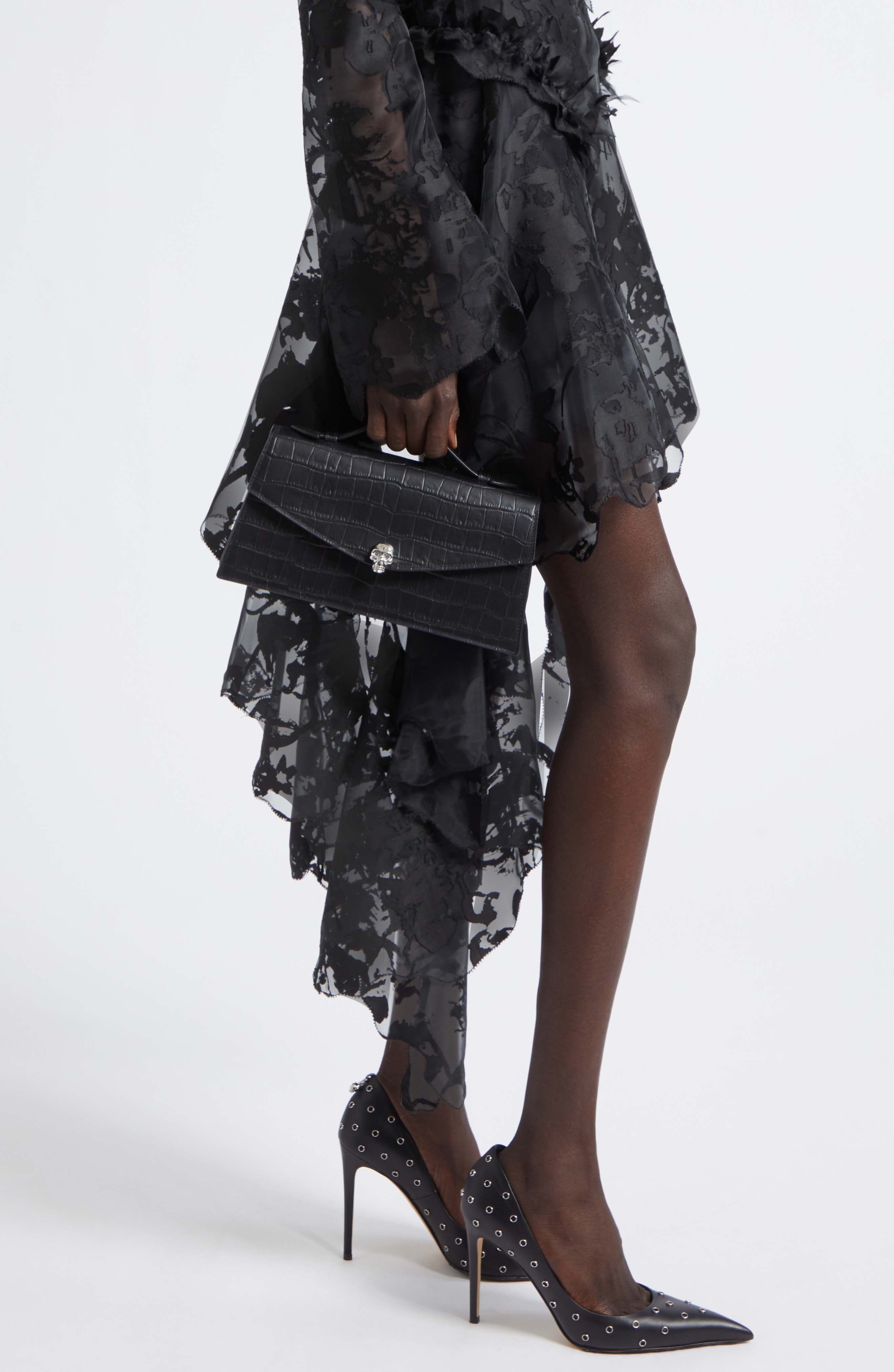 McQueen Skull Top Handle Bag, Alternate, color, Black