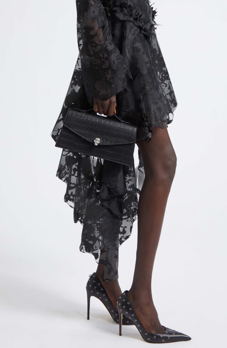 McQueen Skull Top Handle Bag, Alternate, color, Black