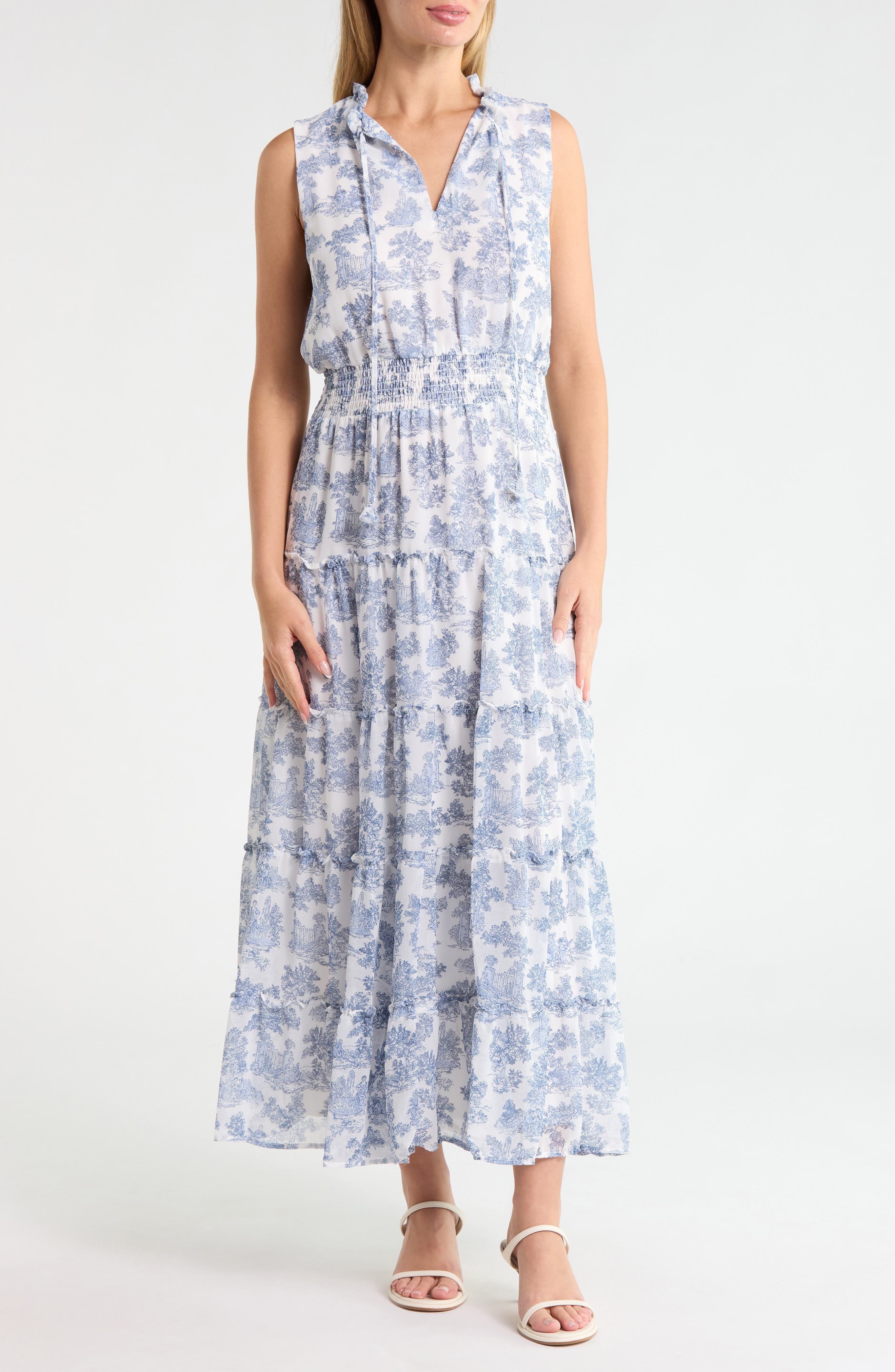 Smocked Neck Tiered Maxi Dress