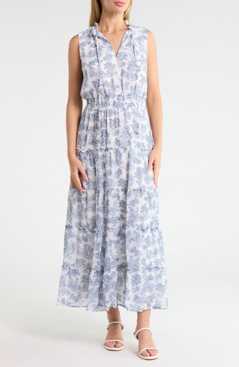 Smocked Neck Tiered Maxi Dress