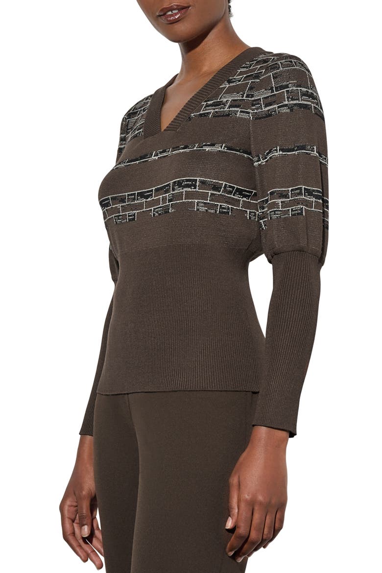 Jacquard Rib Sweater, Alternate, color, DARK UMBER/LIMESTONE/BLACK